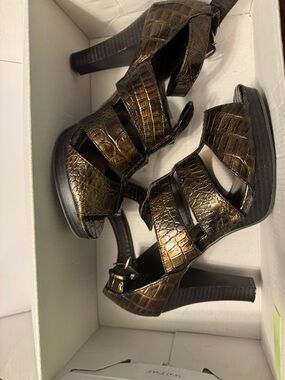 Maurices Metallic Bronze Croc-Embossed Strappy High Heels